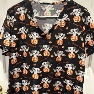 Pumpkin Dog Halloween Scrub Top